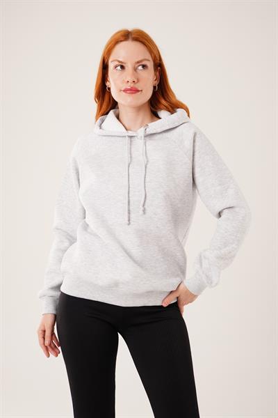 Kapüşonlu Bağcık Detaylı Gri Sweatshirt