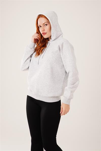 Kapüşonlu Bağcık Detaylı Gri Sweatshirt