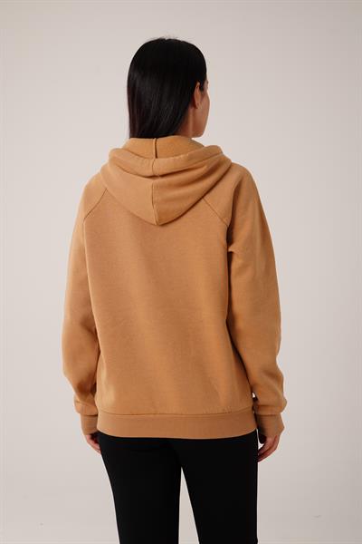 Kapüşonlu Bağcık Detaylı Camel Sweatshirt