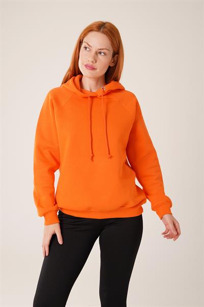 Kapüşonlu Bağcık Detaylı Oranj Sweatshirt
