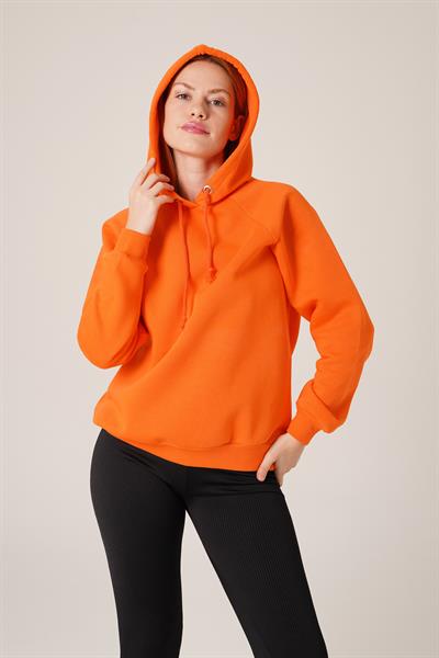 Kapüşonlu Bağcık Detaylı Oranj Sweatshirt