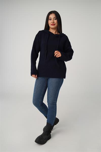 Kapüşonlu Lacivert Triko Sweatshirt Kazak