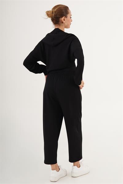 Kapüşonlu Modal Kumaş Siyah Eşofman Takımı