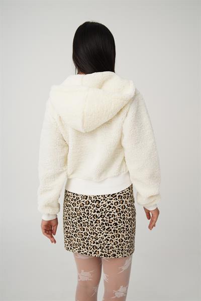 Kapüşonlu Önü Fermuarlı Teddy Ekru Ceket