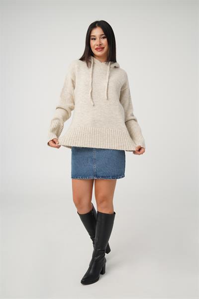 Kapüşonlu Taş Triko Sweatshirt Kazak