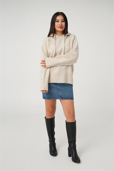 Kapüşonlu Taş Triko Sweatshirt Kazak