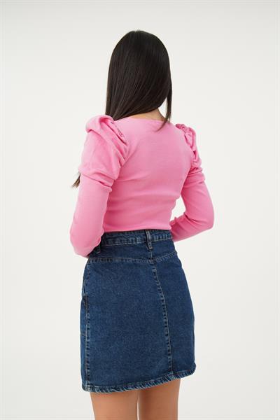 Karpuz Kol Detaylı Pembe Bluz