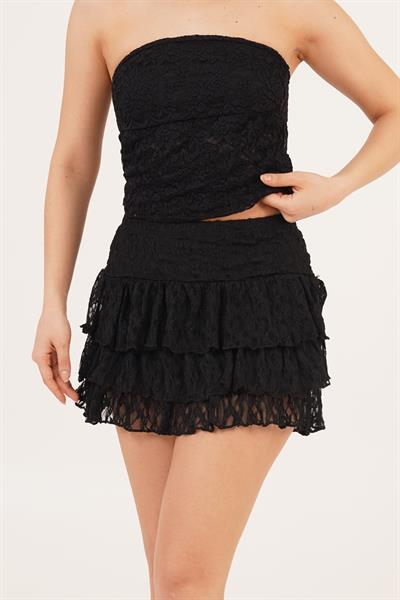 Kat Kat Dantelli Siyah Mini Etek 