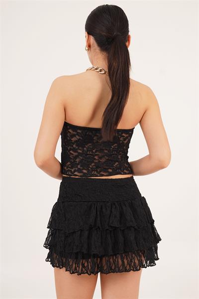 Kat Kat Dantelli Siyah Mini Etek 