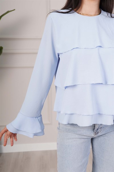 Kat Kat Volan Detaylı Bebe Mavisi Bluz