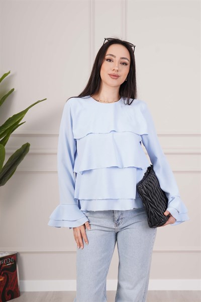 Kat Kat Volan Detaylı Bebe Mavisi Bluz