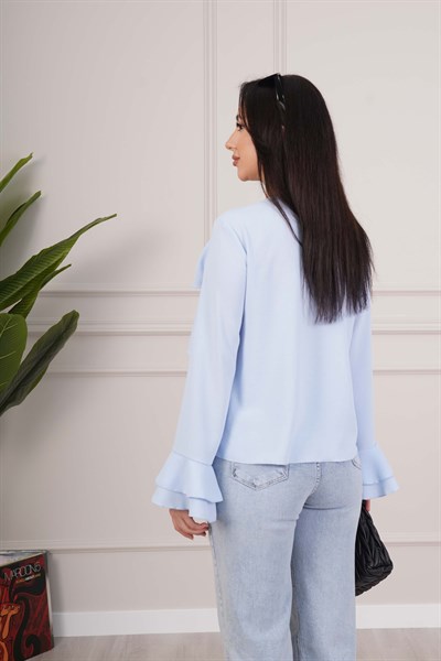 Kat Kat Volan Detaylı Bebe Mavisi Bluz