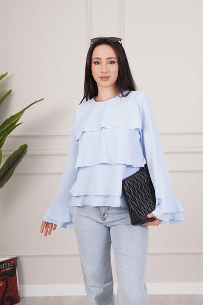 Kat Kat Volan Detaylı Bebe Mavisi Bluz
