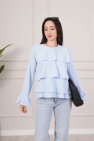 Kat Kat Volan Detaylı Bebe Mavisi Bluz