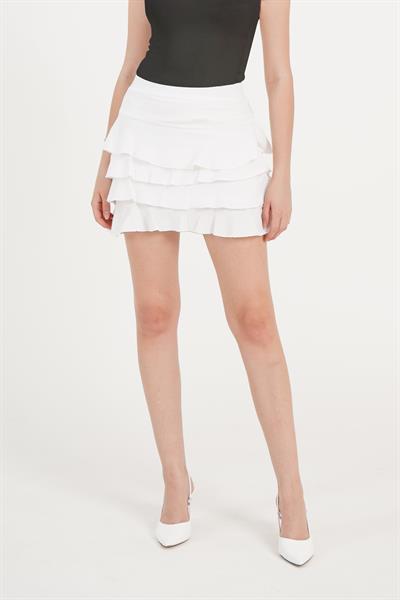 KatKat Fırfırlı Beyaz Mini Etek