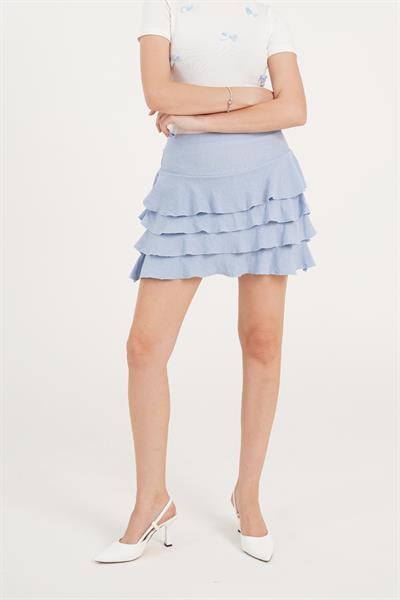 KatKat Fırfırlı Mavi Mini Etek