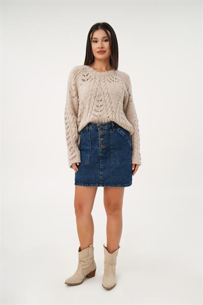 Kayık Yaka Volan Kol S.Kahve Triko Kazak