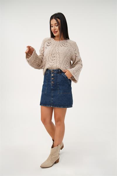 Kayık Yaka Volan Kol S.Kahve Triko Kazak