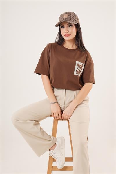 Arka ve Ön Kedi Baskılı Taba Tişört