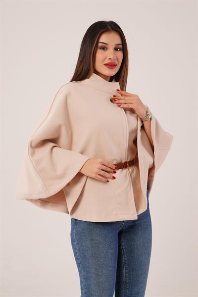 Kemerli Kısa Bej Kaşe Panço