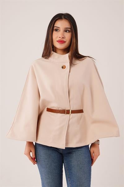 Kemerli Kısa Bej Kaşe Panço