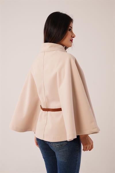 Kemerli Kısa Bej Kaşe Panço