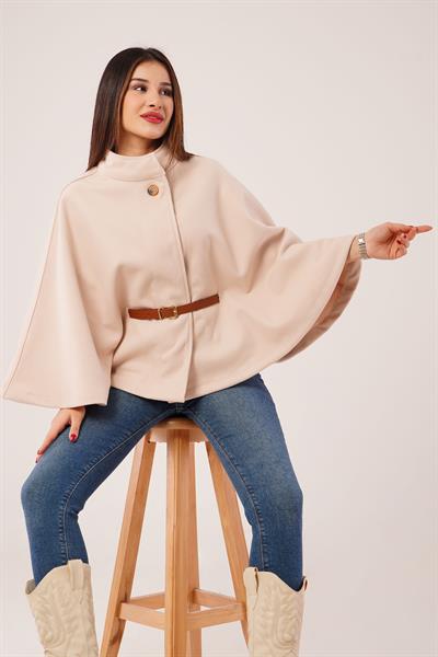 Kemerli Kısa Bej Kaşe Panço