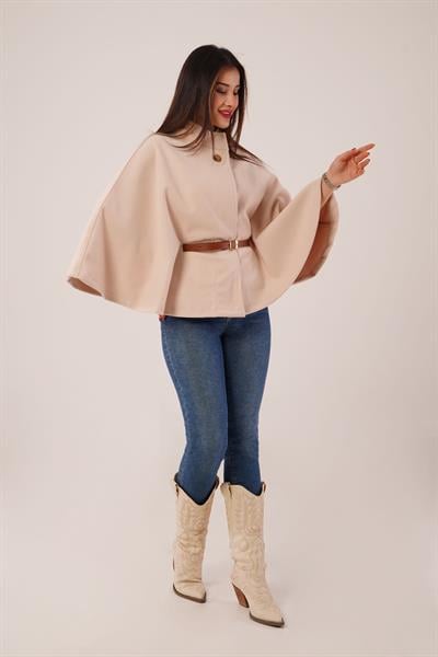 Kemerli Kısa Bej Kaşe Panço