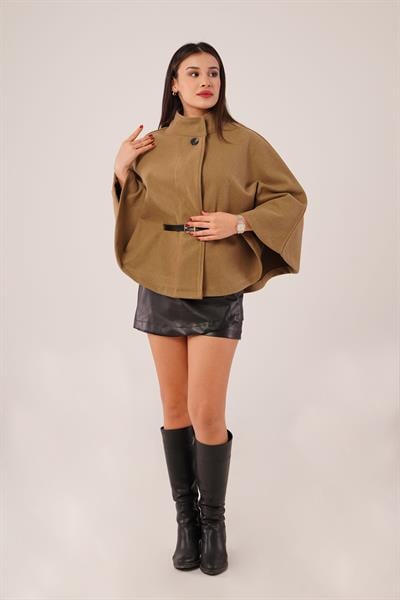 Kemerli Kısa Camel Kaşe Panço