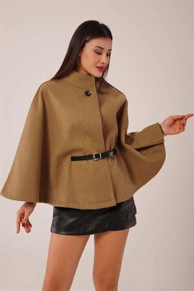 Kemerli Kısa Camel Kaşe Panço