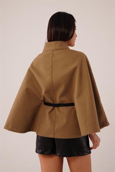 Kemerli Kısa Camel Kaşe Panço