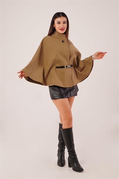 Kemerli Kısa Camel Kaşe Panço