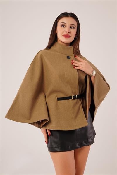 Kemerli Kısa Camel Kaşe Panço