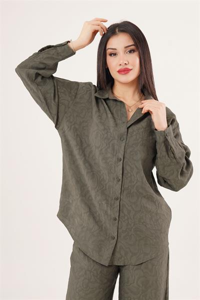 Kendinden Desenli Gömlek ve Pantolon Haki İkili Takım