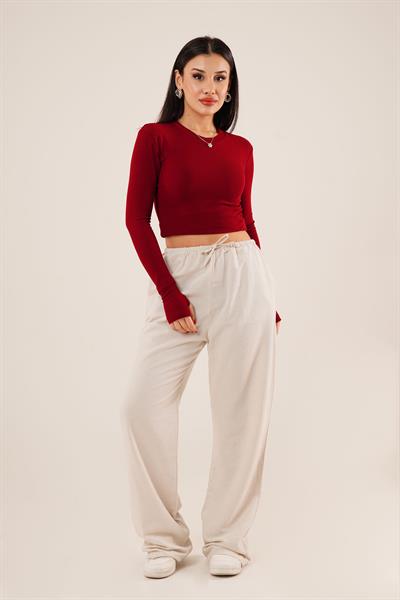 Cepli Bel Bağlama Detaylı Keten Ekru Pantolon