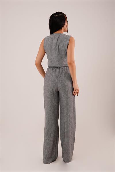 Keten Yelek Pantolon Füme İkili Takım