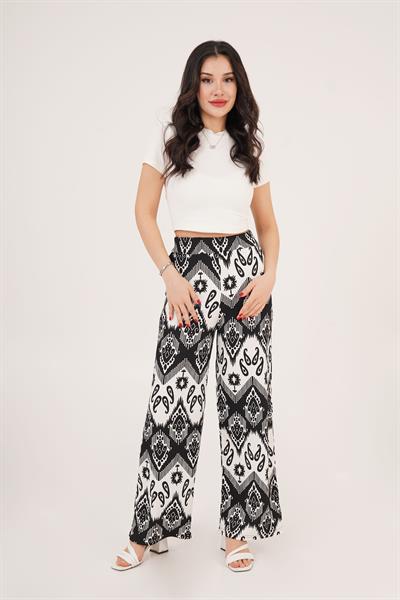 Siyah Beyaz Desenli Kimono ve Pantolon İkili Takım