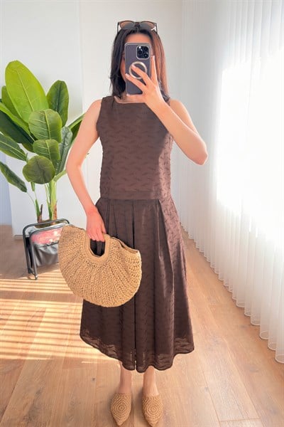 Kirpik Dokulu Bluz Etek Kahve Elegant Takım