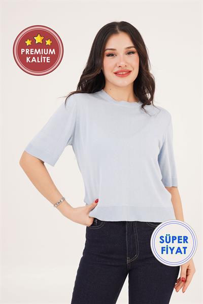 Kısa Kol Bisiklet Yaka Basic Bebe Mavi Bluz