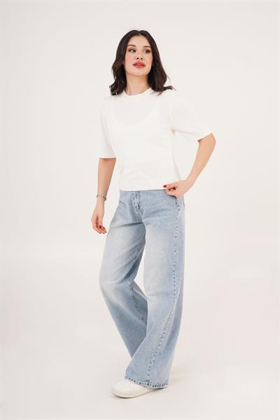 Kısa Kol Bisiklet Yaka Basic Beyaz Bluz