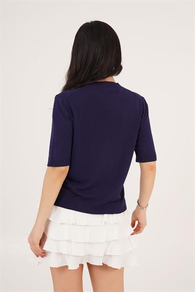 Kısa Kol Bisiklet Yaka Basic Lacivert Bluz
