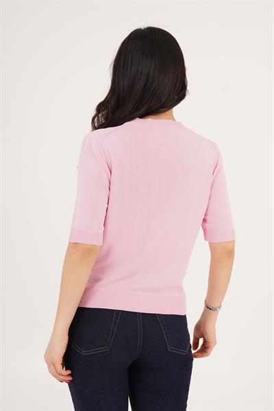 Kısa Kol Bisiklet Yaka Basic Pembe Bluz