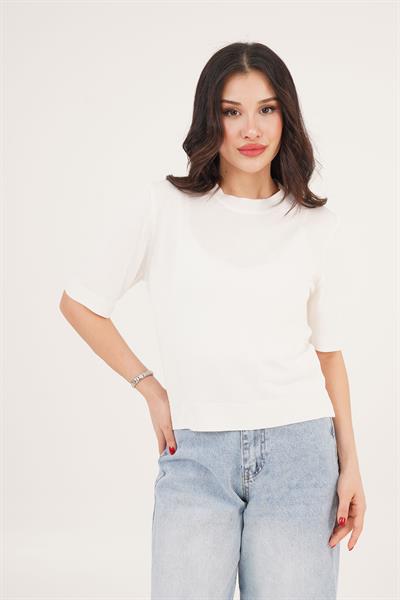 Kısa Kol Bisiklet Yaka Basic Beyaz Bluz