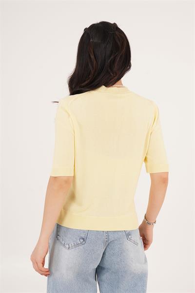 Kısa Kol Bisiklet Yaka Basic Sarı Bluz