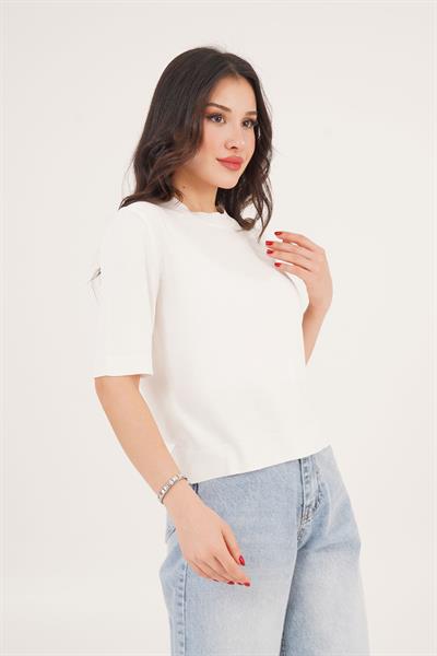 Kısa Kol Bisiklet Yaka Basic Beyaz Bluz