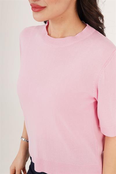 Kısa Kol Bisiklet Yaka Basic Pembe Bluz
