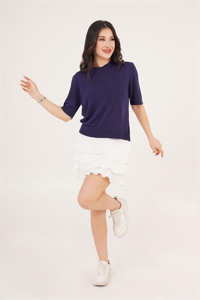 Kısa Kol Bisiklet Yaka Basic Lacivert Bluz