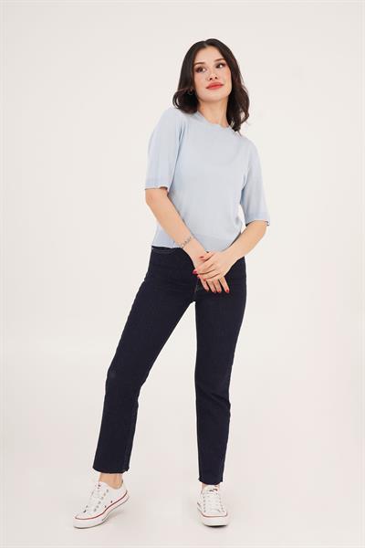 Kısa Kol Bisiklet Yaka Basic Bebe Mavi Bluz