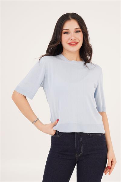 Kısa Kol Bisiklet Yaka Basic Bebe Mavi Bluz