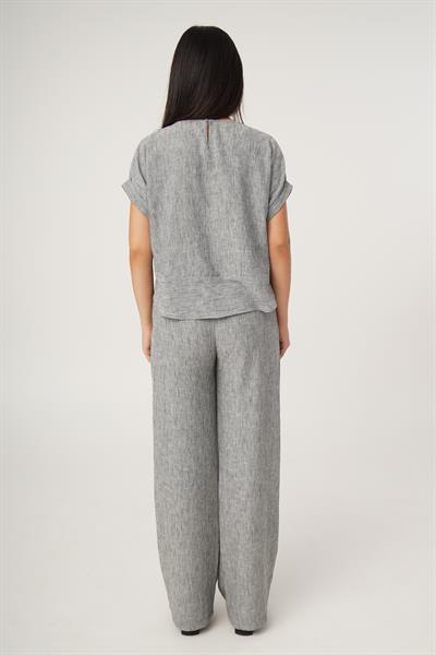 Kısa Kol Bluz Pantolon Antrasit Keten Takım